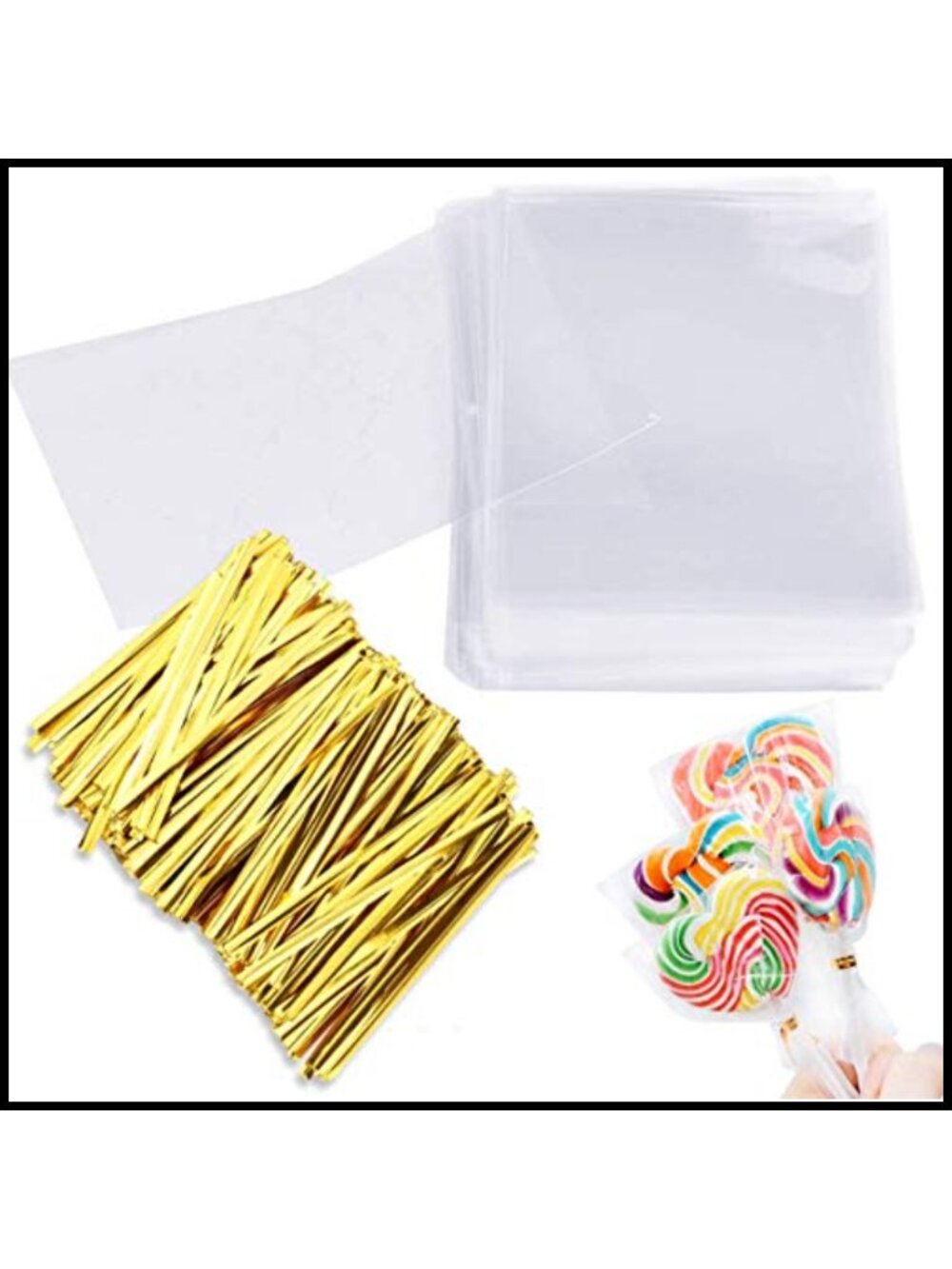 300 Pcs Cellophane Treat Bags 3x5 with Twist Ties OPP Plastic